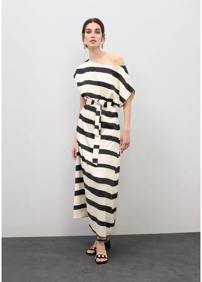 Vestido satinado rayas horizontales