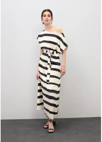 Vestido satinado rayas horizontales