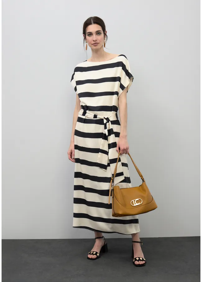 Vestido satinado rayas horizontales