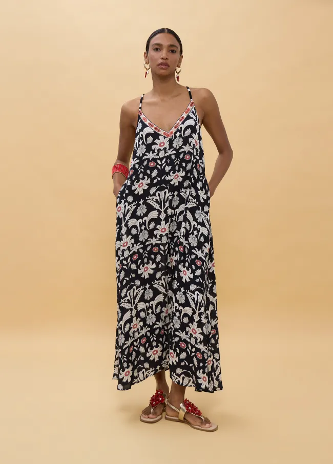 Long strappy patterned print dress