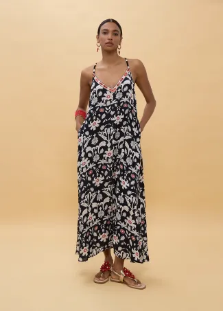 Long strappy patterned print dress