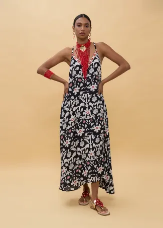 Vestido largo tirantes estampado etnico