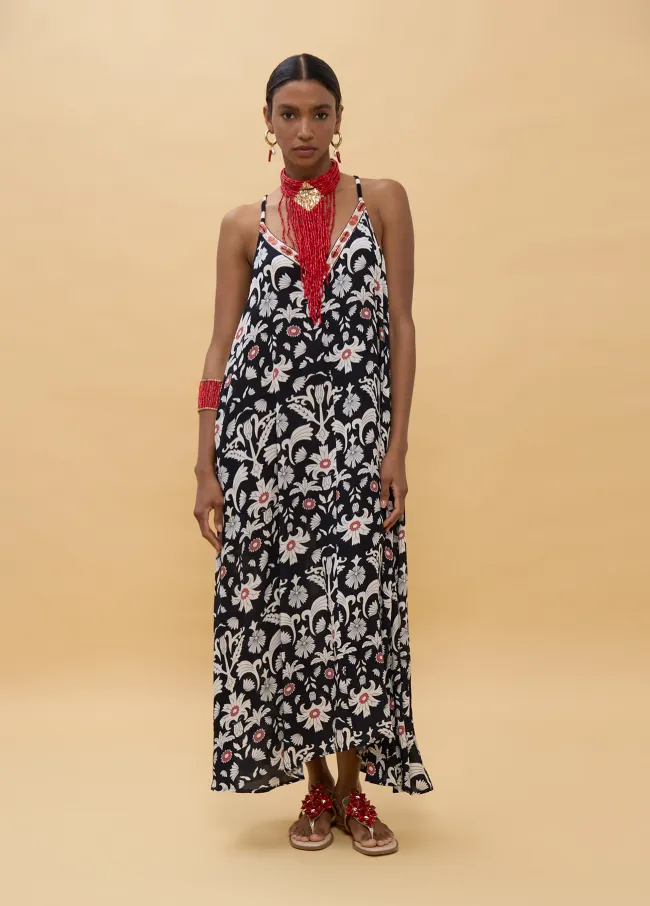 Long strappy patterned print dress
