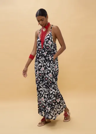 Long strappy patterned print dress