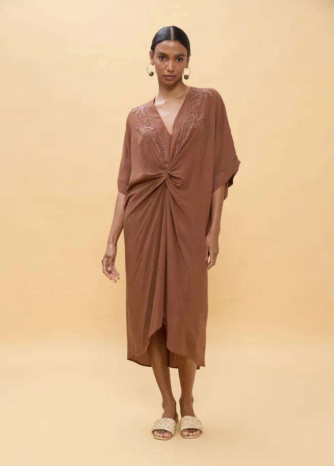 Knotted linen midi dress