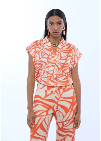 Blusa cuello polo print hojas