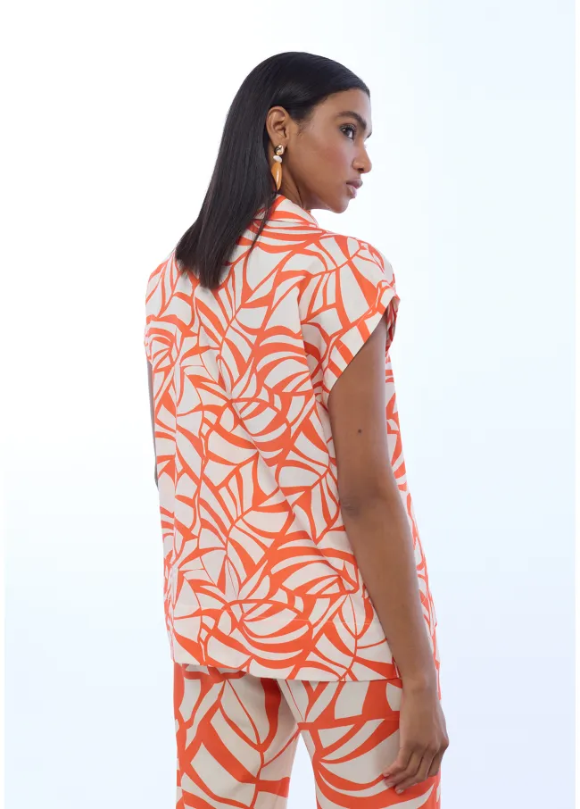 Blusa cuello polo print hojas