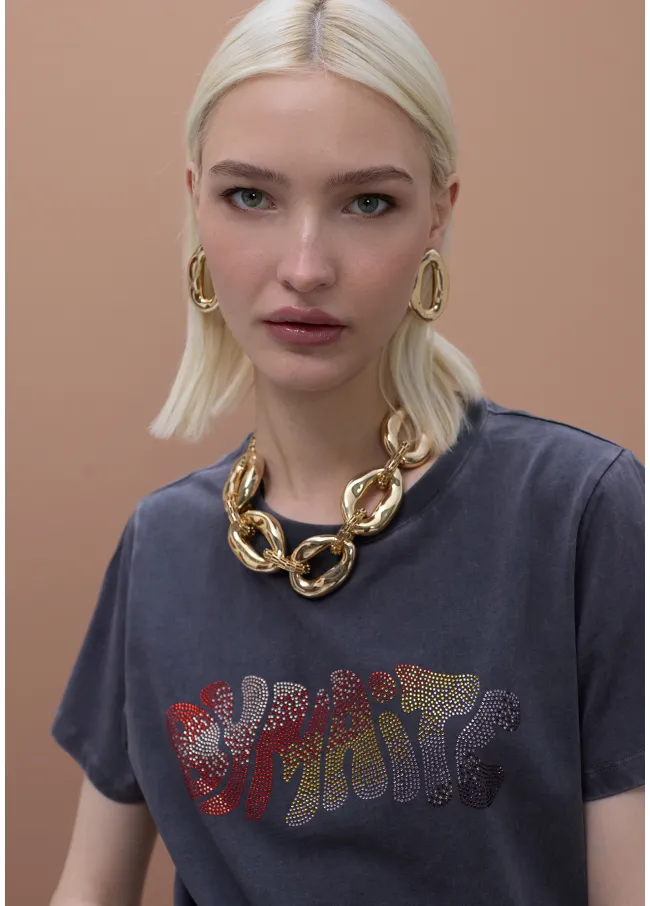 By Maite T-shirt with multicoloured rhinestones