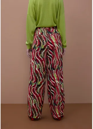 Printed wide-leg satin trousers