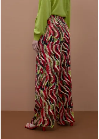 Printed wide-leg satin trousers