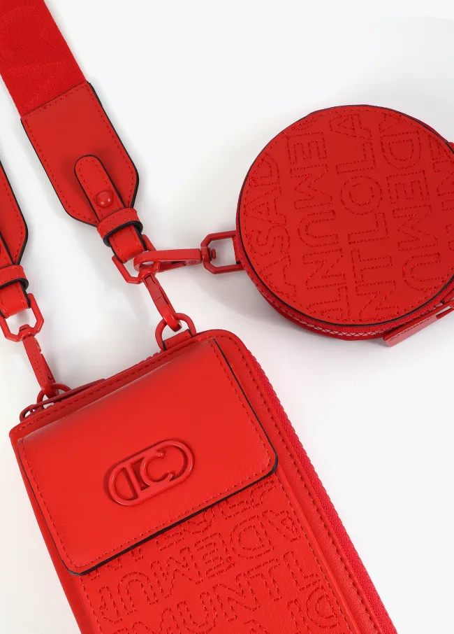 Mobile phone bag with topstitching and logo