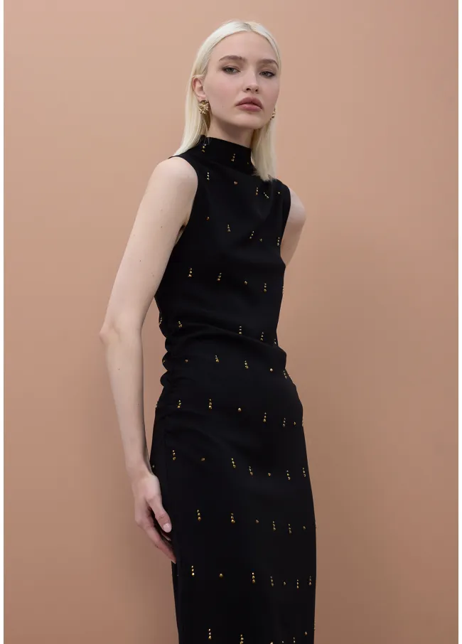 Sleeveless midi dress with rhinestones