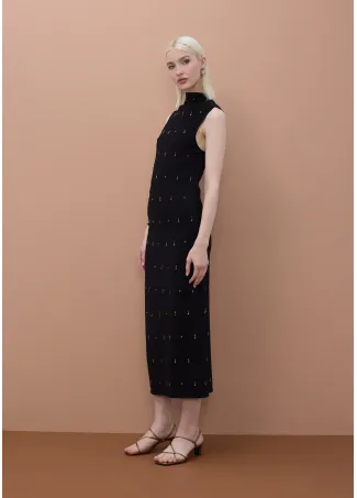 Sleeveless midi dress with rhinestones