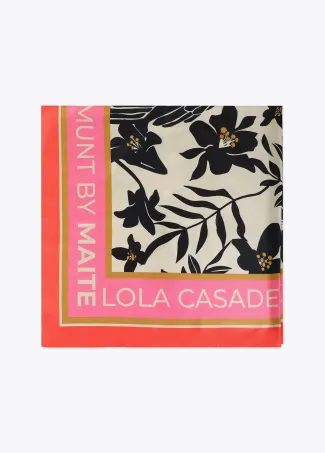 Satin scarf with floral and bird print