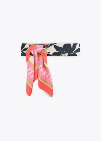 Satin scarf with floral and bird print