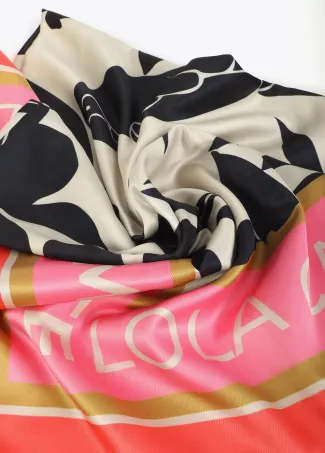 Satin scarf with floral and bird print