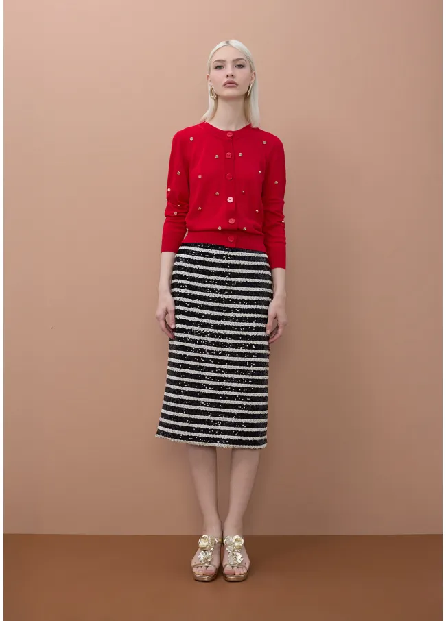 Straight fit sequinned skirt