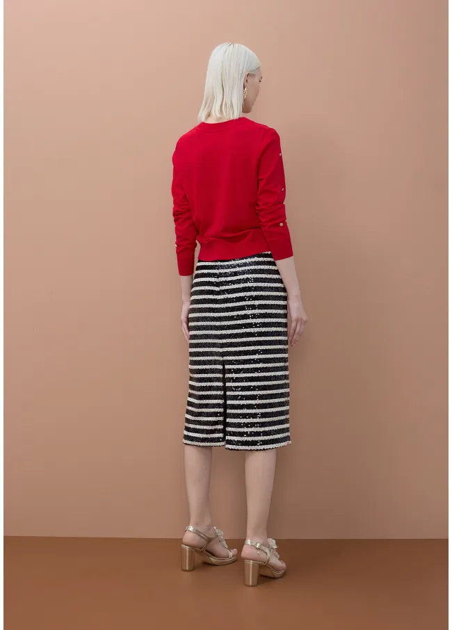 Straight fit sequinned skirt