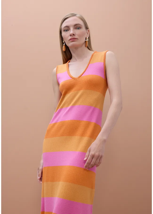 Two-tone striped shimmer chunky knit dress