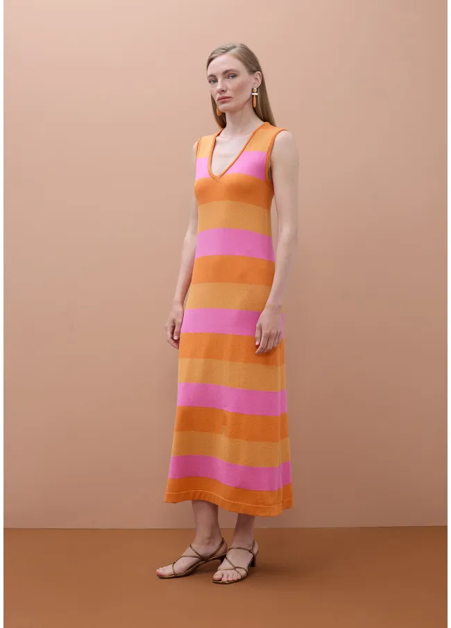 Two-tone striped shimmer chunky knit dress