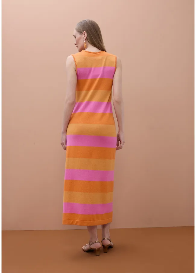 Two-tone striped shimmer chunky knit dress