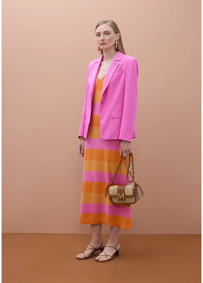 Two-tone striped shimmer chunky knit dress