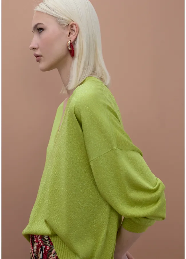 Jersey cuello pico lúrex a tono