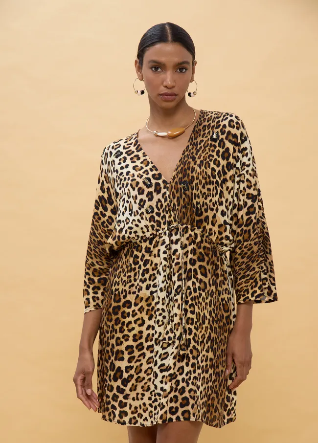 Short animal print dress with wide sleeves