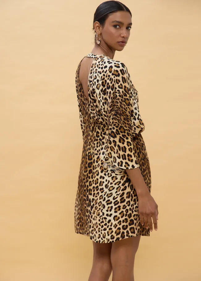 Short animal print dress with wide sleeves