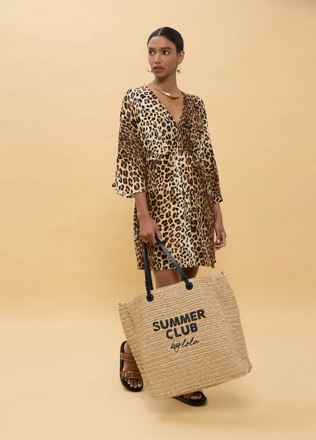 Short animal print dress with wide sleeves