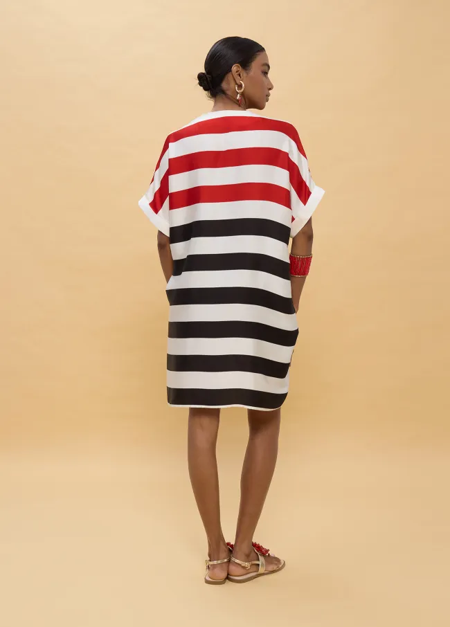 Vestido corto de rayas tricolor