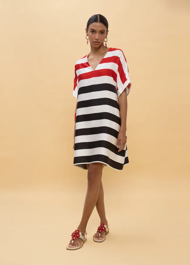 Vestido corto de rayas tricolor