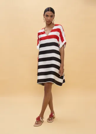 Vestido corto de rayas tricolor