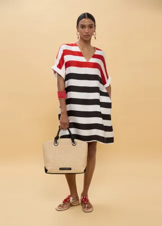 Vestido corto de rayas tricolor