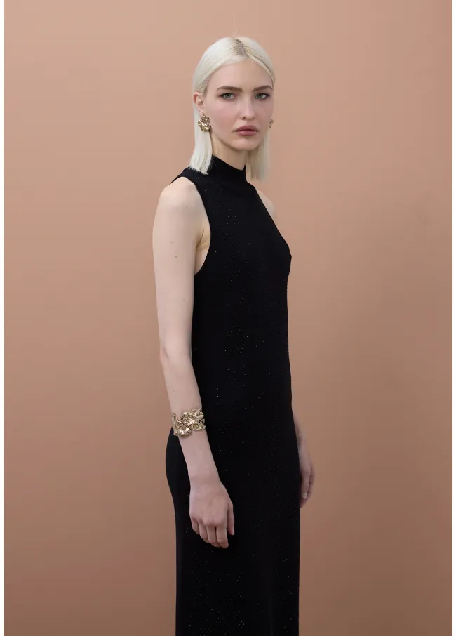 Mock neck dress with rhinestones