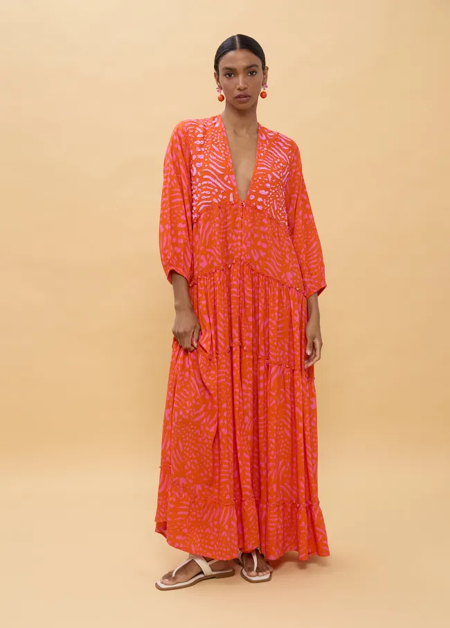 Vestido largo manga larga estampado manchas