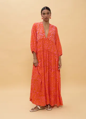 Vestido largo manga larga estampado manchas