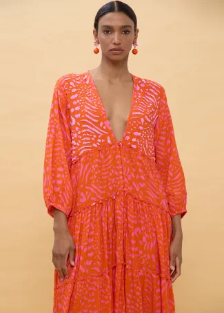 Vestido largo manga larga estampado manchas