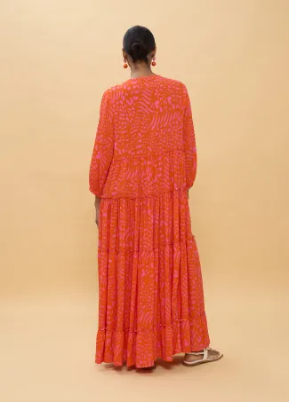Vestido largo manga larga estampado manchas