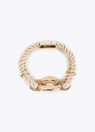 Cord bracelet with contrast metal links