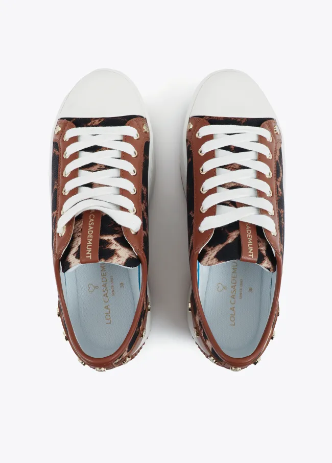 Leopard print platform trainers with studs