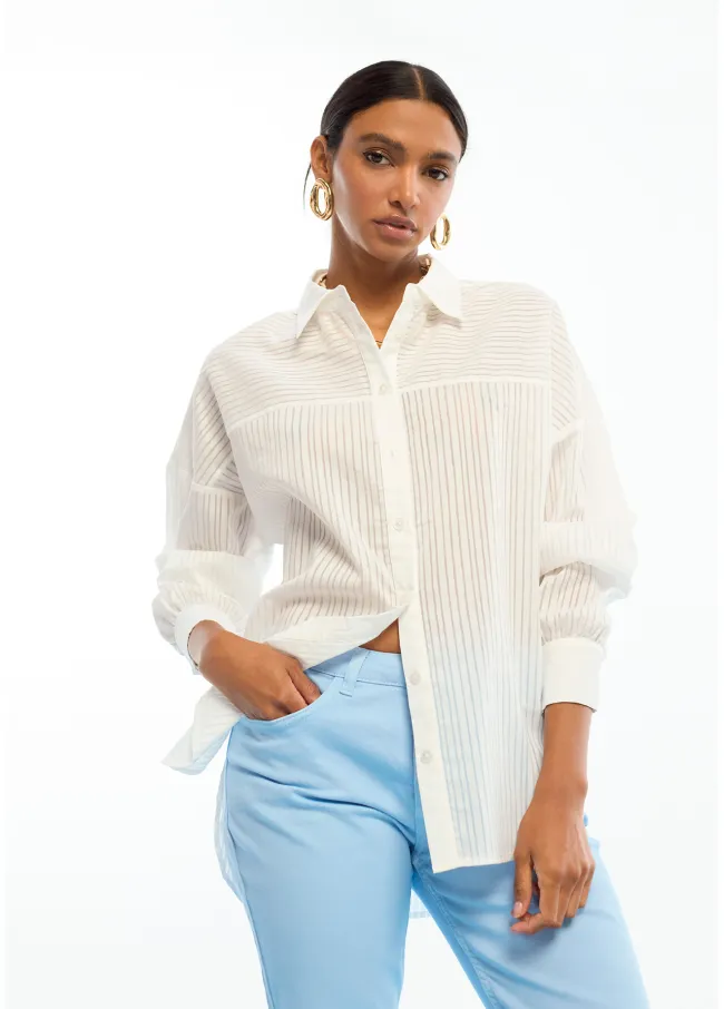 Oversized poplin shirt with seethrough stripes