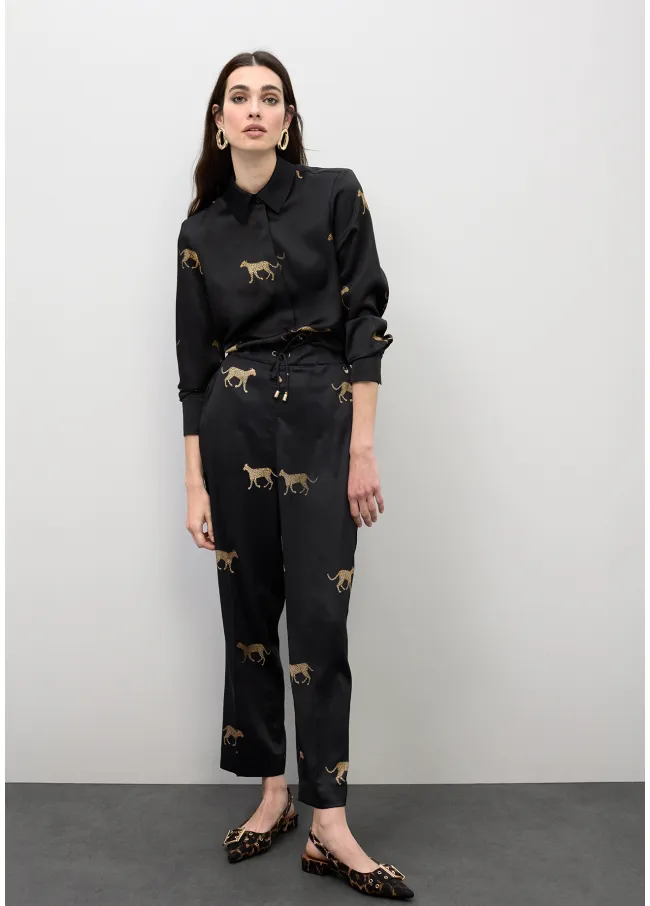 Jogger satinado print leopardo