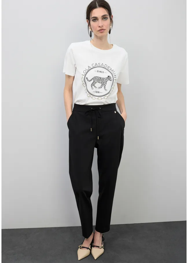 Rounded logo T-shirt with rhinestones