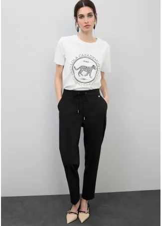 Rounded logo T-shirt with rhinestones