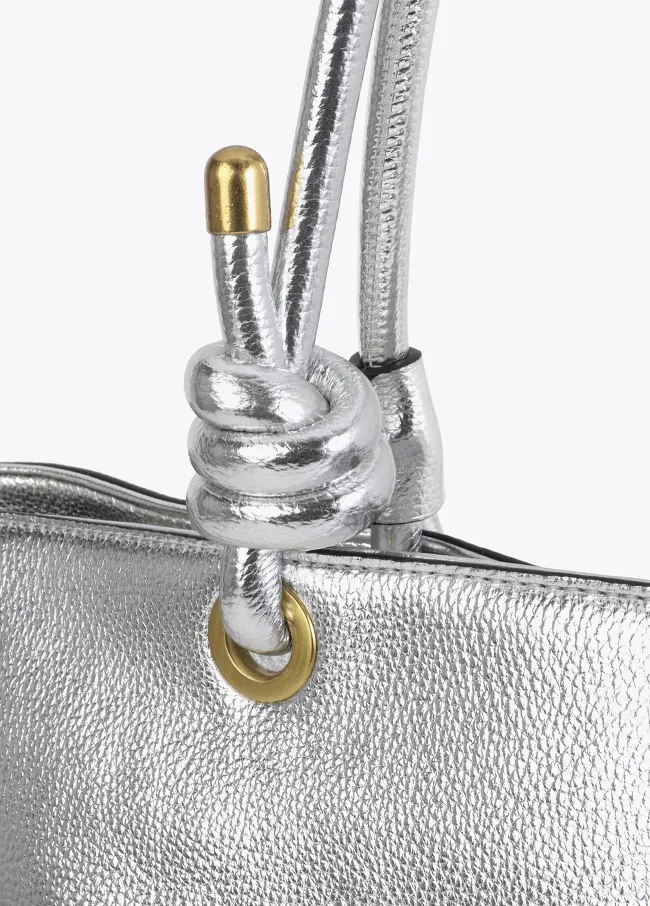 Gold-toned deconstructed tote bag with raised...