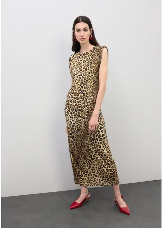 Vestido midi entallado con drapeado en estampado animal