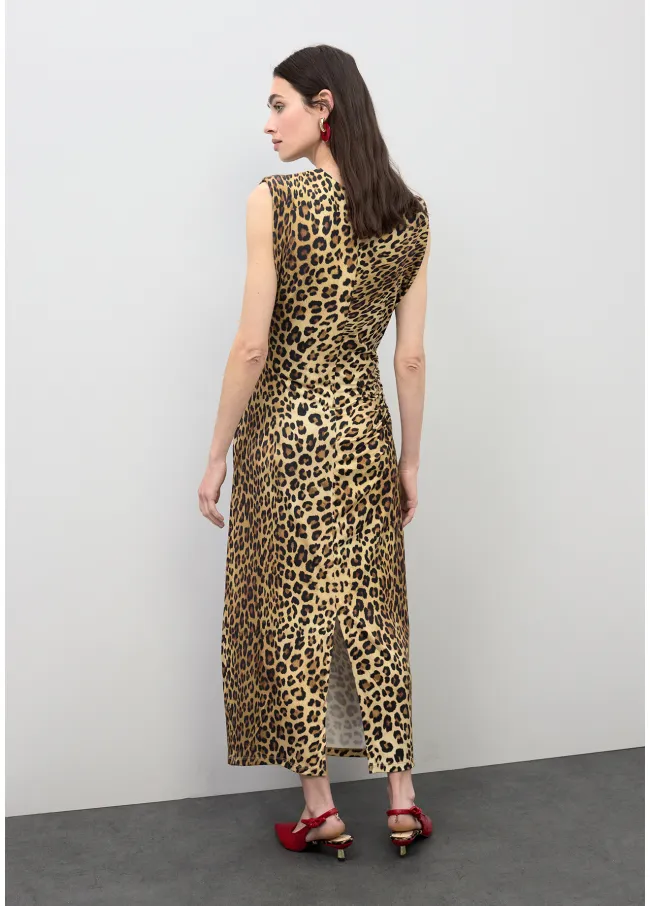 Vestido midi entallado con drapeado en...