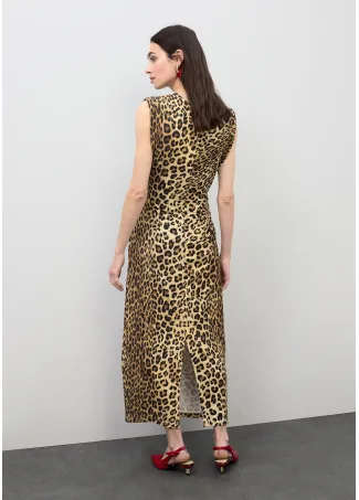 Vestido midi entallado con drapeado en estampado animal
