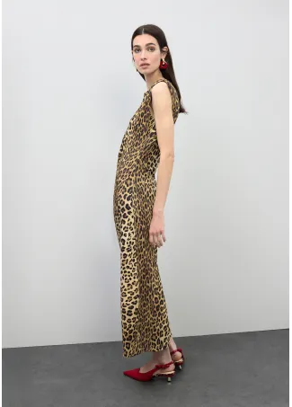 Vestido midi entallado con drapeado en estampado animal